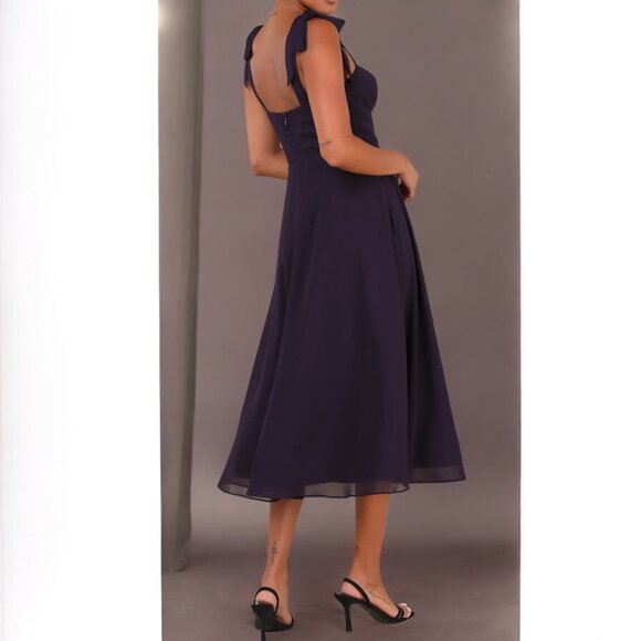 Lulus Sophisticated Charisma Purple Tie-Strap A-Line Midi Dress Size XS - Picture 3 of 10